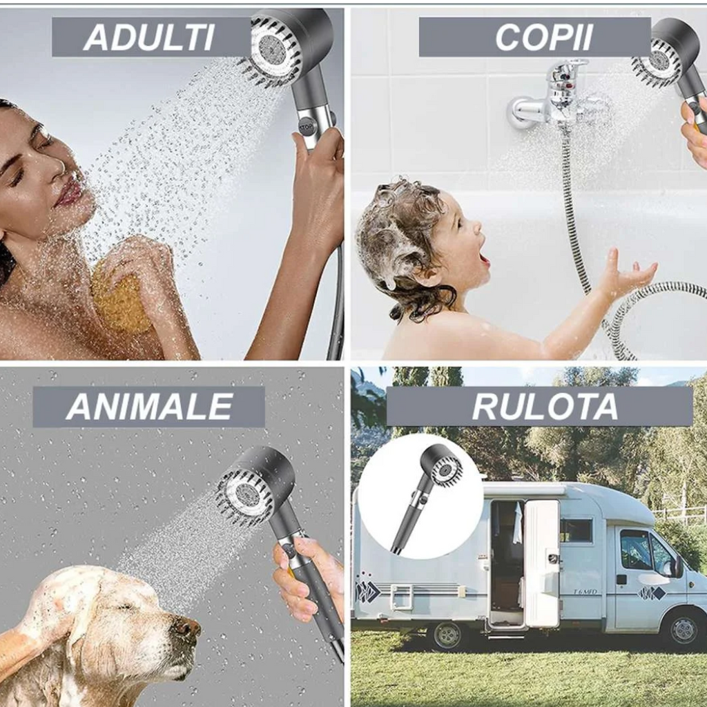 Κεφαλή ντους υψηλής πίεσης, 3 διαφορετικές λειτουργίες και προσαρτημένη βούρτσα