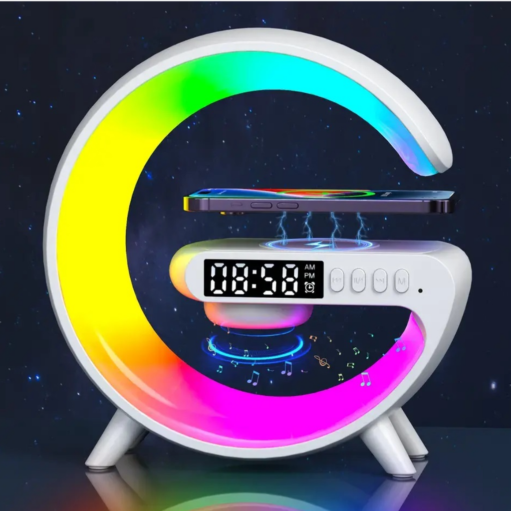 Ασύρματος σταθμός φόρτισης 3 σε 1 με λάμπα RGB και ηχείο bluetooth, έλεγχος εφαρμογής
