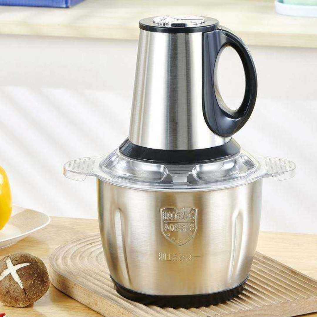 Επαγγελματικό Πακέτο: Ηλεκτρικός Κόφτης 5L Inox για Κρέας και Λαχανικά + Φορητό Μπλέντερ Mini USB, 6 Λεπίδες, 2 Δοχεία 400 ml