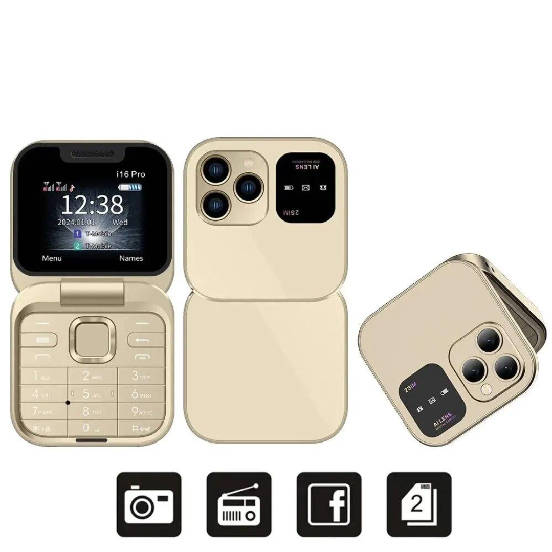 Αναδιπλούμενο Τηλέφωνο i16Pro Mini - Dual SIM, Οθόνη HD, Bluetooth, Ραδιόφωνο FM - Συμπαγής και Ανθεκτικός Σχεδιασμός