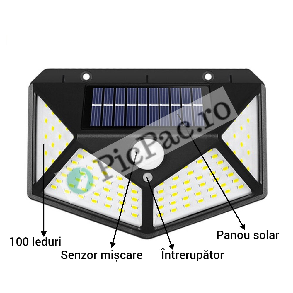 Ηλιακή Λάμπα με 100 LED και Αισθητήρα Κίνησης - 600 Lumens