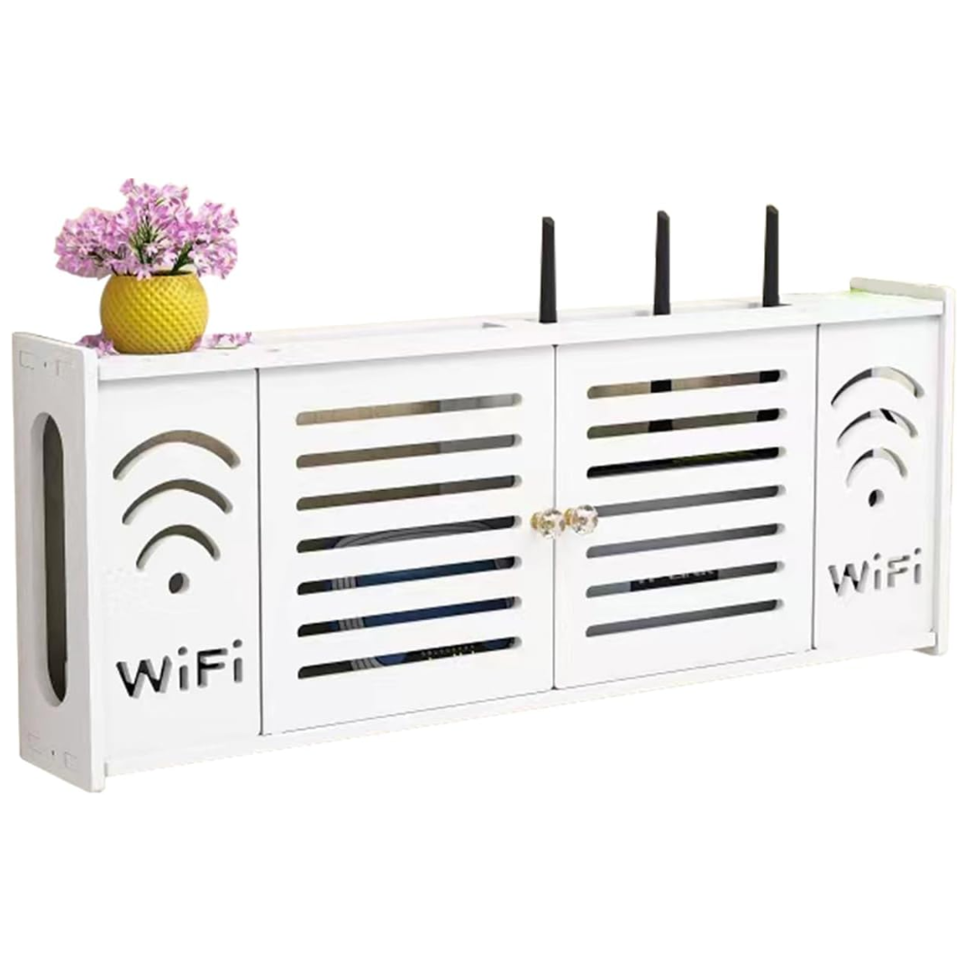 Ράφι Οργανωτής Τοίχου για Router WiFi - Μοντέρνα Βάση με Απόκρυψη Καλωδίων και Πριζών