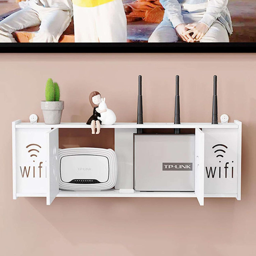 Ράφι Οργανωτής Τοίχου για Router WiFi - Μοντέρνα Βάση με Απόκρυψη Καλωδίων και Πριζών