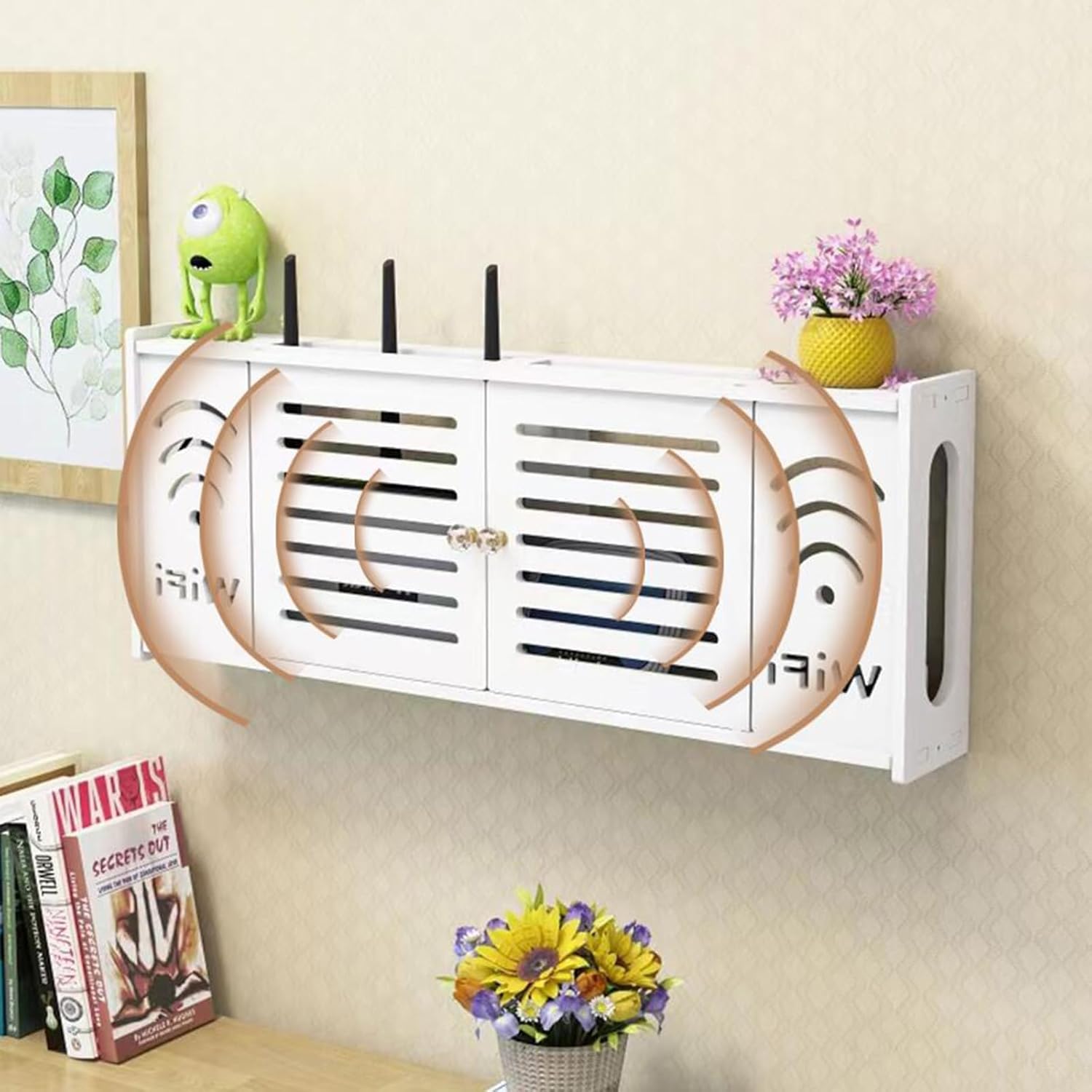 Ράφι Οργανωτής Τοίχου για Router WiFi - Μοντέρνα Βάση με Απόκρυψη Καλωδίων και Πριζών