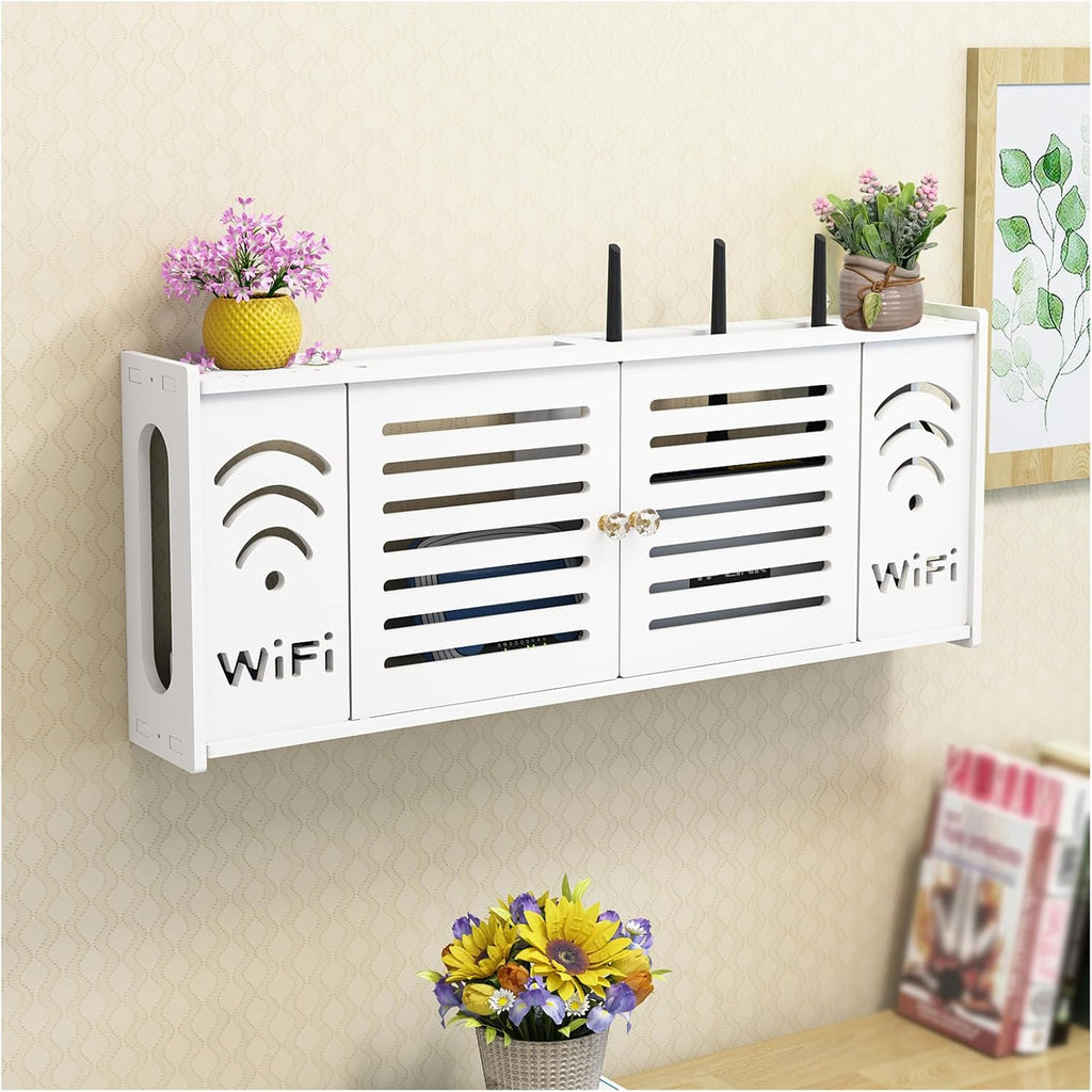Ράφι Οργανωτής Τοίχου για Router WiFi - Μοντέρνα Βάση με Απόκρυψη Καλωδίων και Πριζών