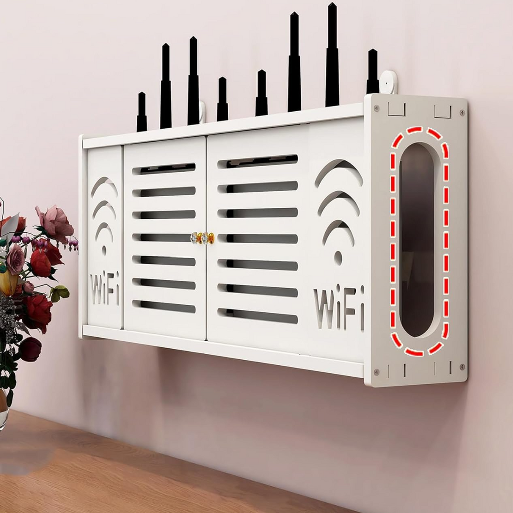 Ράφι Οργανωτής Τοίχου για Router WiFi - Μοντέρνα Βάση με Απόκρυψη Καλωδίων και Πριζών