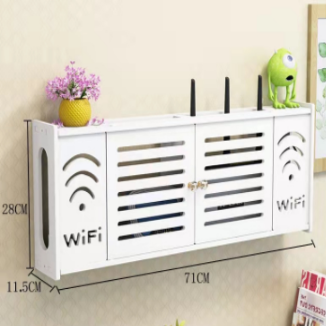 Ράφι Οργανωτής Τοίχου για Router WiFi - Μοντέρνα Βάση με Απόκρυψη Καλωδίων και Πριζών