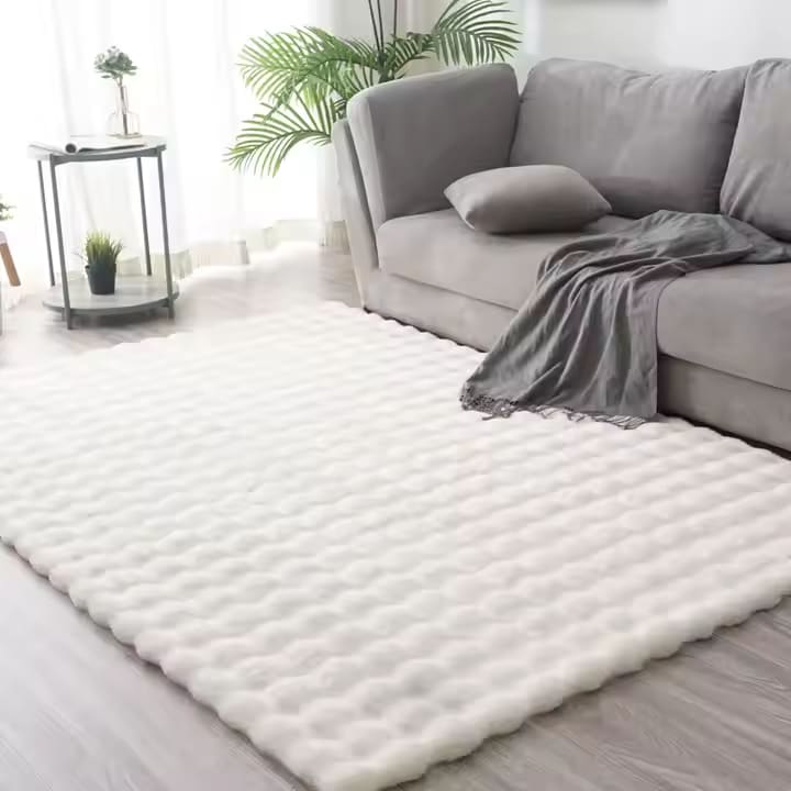Χνουδωτό Χαλί από Τεχνητή Γούνα 3D Bubble Σχέδιο 180x230cm - Σκανδιναβικό Λευκό για Σαλόνι και Υπνοδωμάτιο