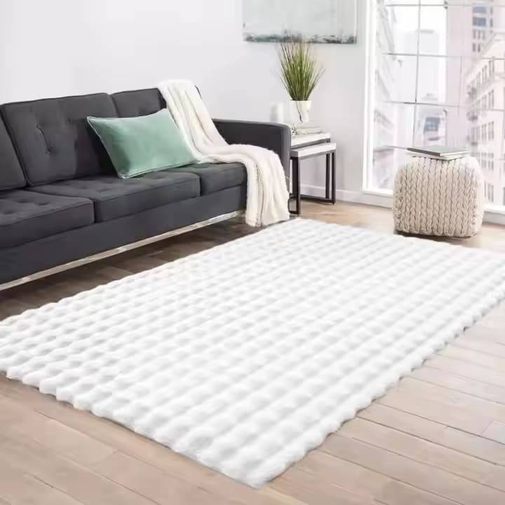 Χνουδωτό Χαλί από Τεχνητή Γούνα 3D Bubble Σχέδιο 180x230cm - Σκανδιναβικό Λευκό για Σαλόνι και Υπνοδωμάτιο