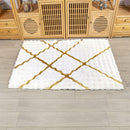 Χαλί Premium Τεχνητή Γούνα 3D Bubble 120x180cm - Λευκός Σχεδιασμός με Χρυσές Ρίγες