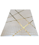 Χαλί Premium Τεχνητή Γούνα 3D Bubble 120x180cm - Λευκός Σχεδιασμός με Χρυσές Ρίγες