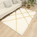 Χαλί Premium Τεχνητή Γούνα 3D Bubble 120x180cm - Λευκός Σχεδιασμός με Χρυσές Ρίγες