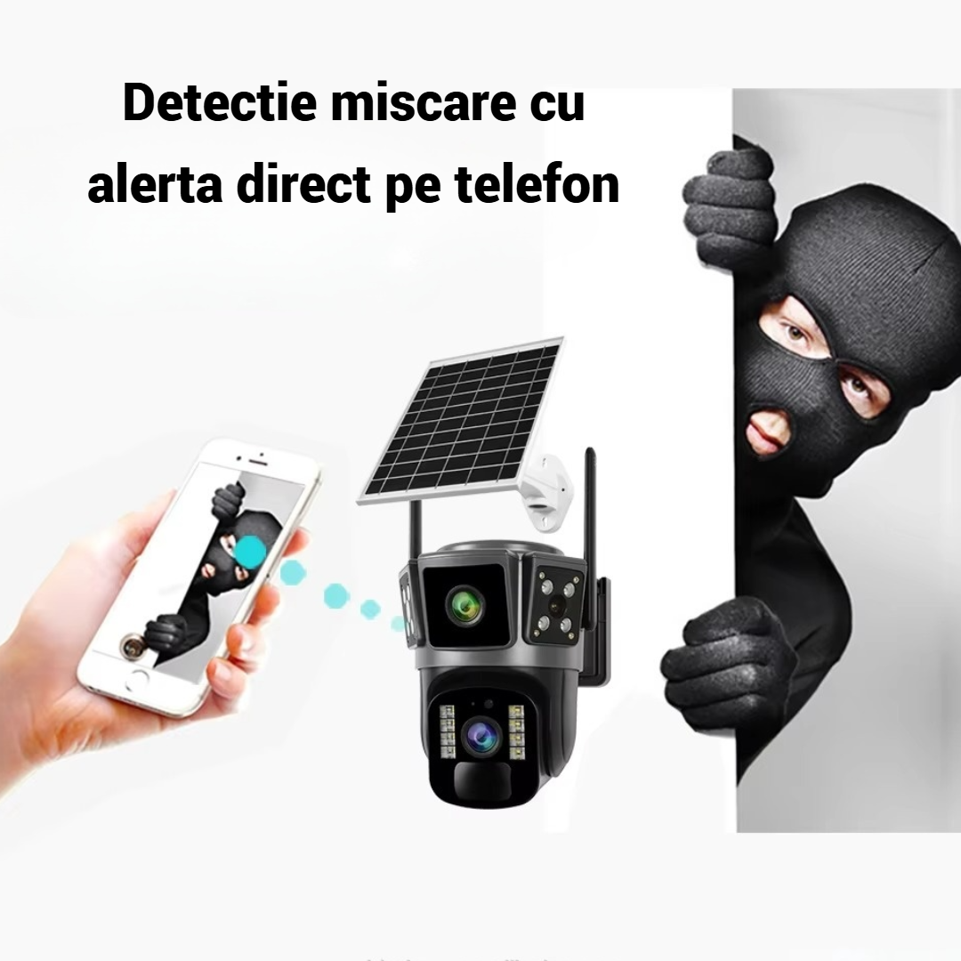 Κάμερα Παρακολούθησης 4G με Ηλιακό Πάνελ - Διπλός Φακός 360°, Full HD, Έγχρωμη Νυχτερινή Όραση, Αμφίδρομος Ήχος