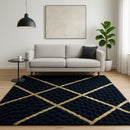 Premium Χαλί από Συνθετική Γούνα 3D Bubble 120x180cm - Μαύρο Σχέδιο με Χρυσές Ρίγες, Μαλακό και Αφράτο