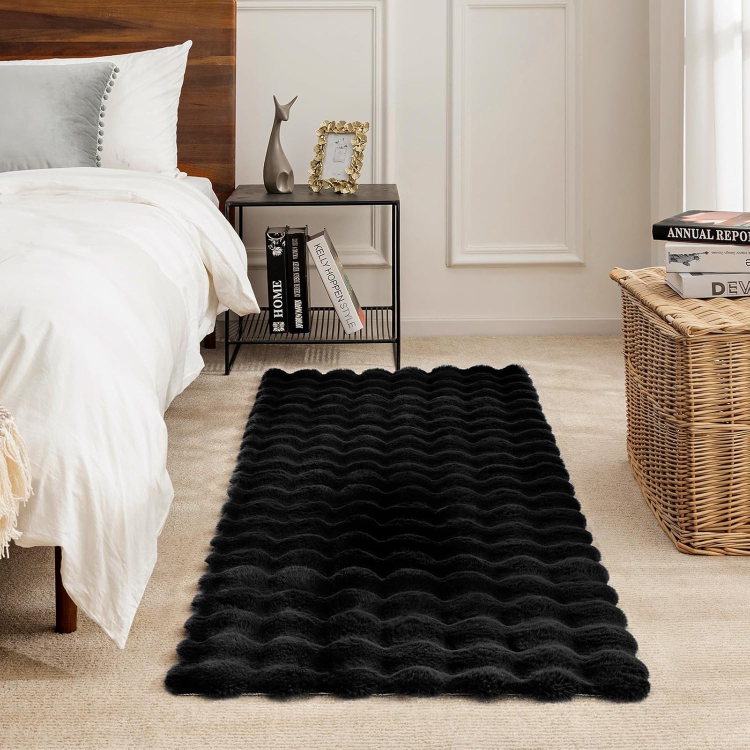 Χαλί από Συνθετική Γούνα 3D Bubble Nordic Design 180x230cm - Μαλακό και Αφράτο για Σαλόνι και Υπνοδωμάτιο, Μαύρο
