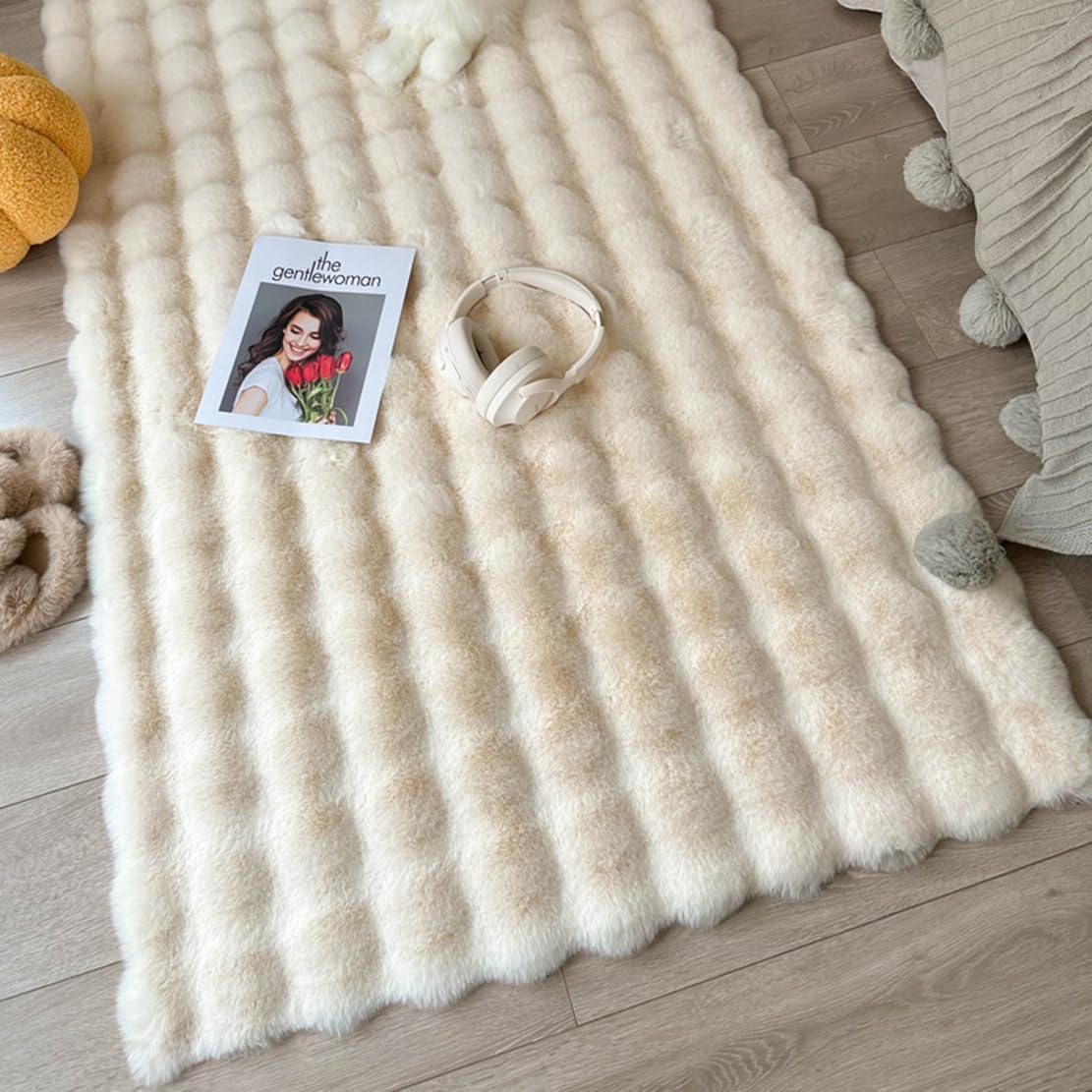 Χαλί Τεχνητής Γούνας 3D Bubble 180x230cm - Nordic Premium Σχεδιασμός για Σαλόνι και Υπνοδωμάτιο - Κρεμ