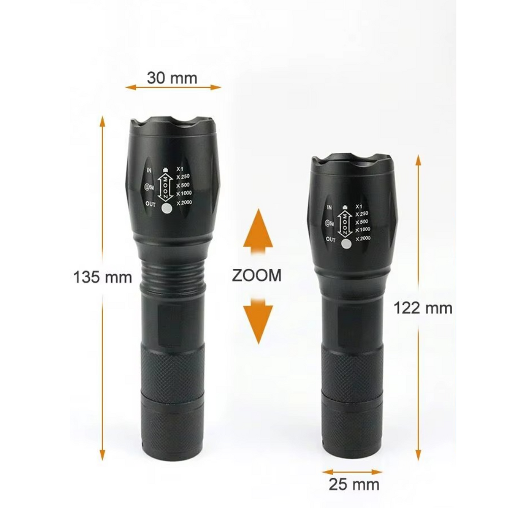 Πακέτο 1+1 Τακτικός Φακός LED με Zoom και Αντοχή στο Νερό - 3 Επαγγελματικοί Τρόποι Φωτισμού