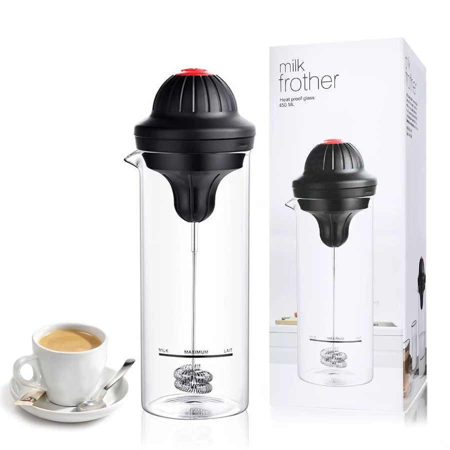 Ηλεκτρική Συσκευή Αφροποίησης Γάλακτος 450ml, με Γυάλινο Ποτήρι Ανθεκτικό στη Θερμότητα, Πυκνό και Ομοιόμορφο Αφρό, Ιδανική για Καπουτσίνο, Λάτε και Καφέ