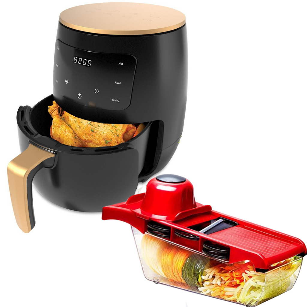 Οικονομικό Πακέτο Κουζίνας – Air Fryer 6L 2400W Φριτέζα χωρίς Λάδι με Ψηφιακή Οθόνη + Τρίφτης 6 σε 1 για Λαχανικά και Φρούτα με Δοχείο