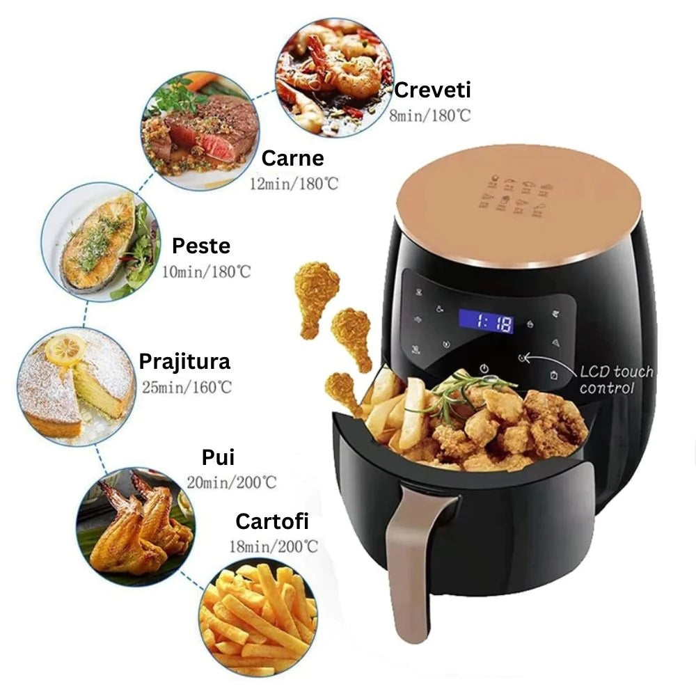 Οικονομικό Πακέτο Κουζίνας – Air Fryer 6L 2400W Φριτέζα χωρίς Λάδι με Ψηφιακή Οθόνη + Τρίφτης 6 σε 1 για Λαχανικά και Φρούτα με Δοχείο