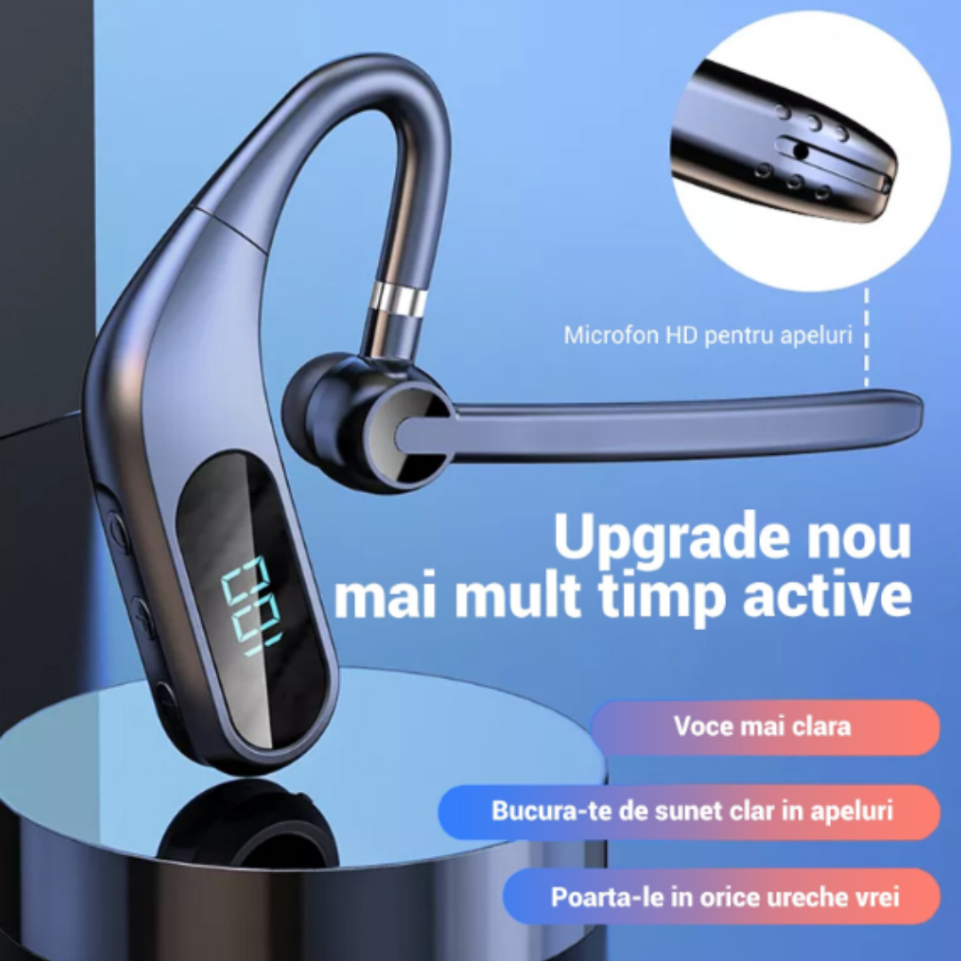 Ασύρματα ακουστικά Bluetooth KJ12, Handsfree με μικρόφωνο, περιστροφή 180°, οθόνη LED, μεγάλη αυτονομία, γρήγορη σύνδεση, εμβέλεια 10m, μαύρο