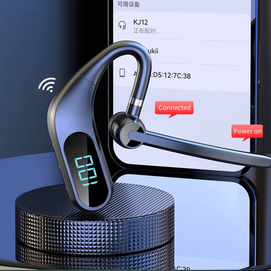 Ασύρματα ακουστικά Bluetooth KJ12, Handsfree με μικρόφωνο, περιστροφή 180°, οθόνη LED, μεγάλη αυτονομία, γρήγορη σύνδεση, εμβέλεια 10m, μαύρο