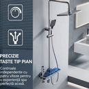 Σύστημα Ντους Premium με Φωτισμό LED και Ψηφιακή Οθόνη, Πάνελ Αφής Τύπου Πιάνου, Επιτοίχια Τοποθέτηση, Μοντέρνος Σχεδιασμός