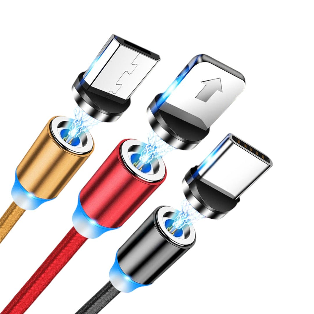 Μαγνητικό Καλώδιο Φόρτισης 3σε1 με LED - Lightning, USB-C, Micro USB - Συμβατό με iPhone/Android