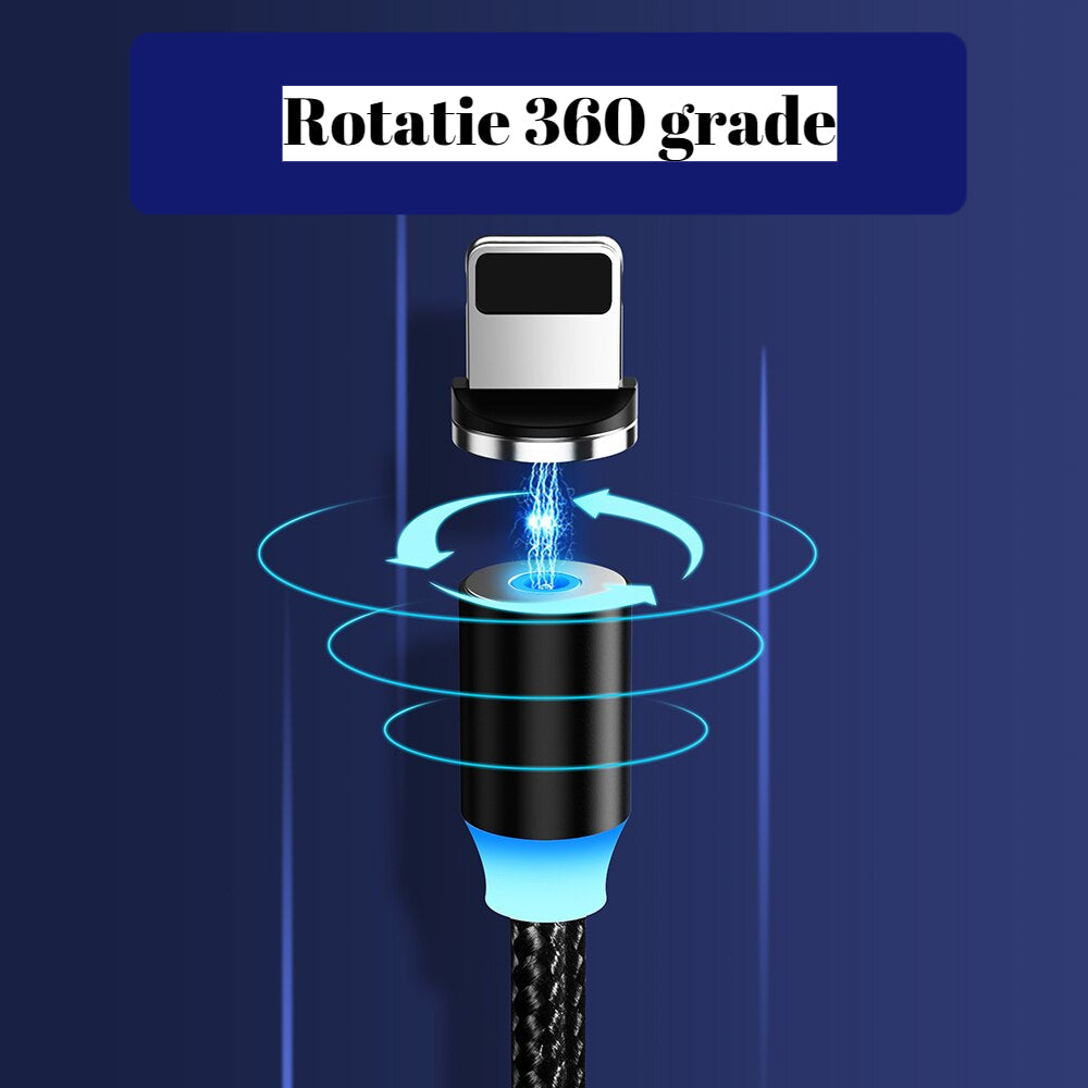 Μαγνητικό Καλώδιο Φόρτισης 3σε1 με LED - Lightning, USB-C, Micro USB - Συμβατό με iPhone/Android
