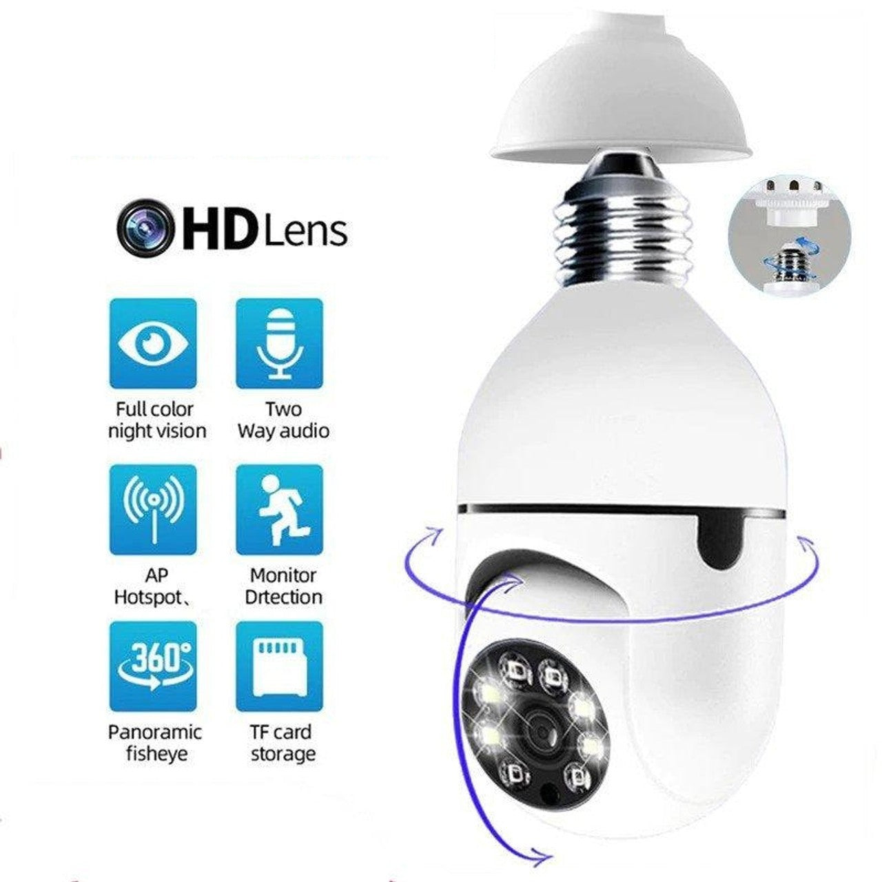 Κάμερα WiFi Τύπου Λάμπας 355° Full HD με Πανοραμική Γωνία, Αισθητήρα Κίνησης και Αμφίδρομη Λειτουργία Ήχου