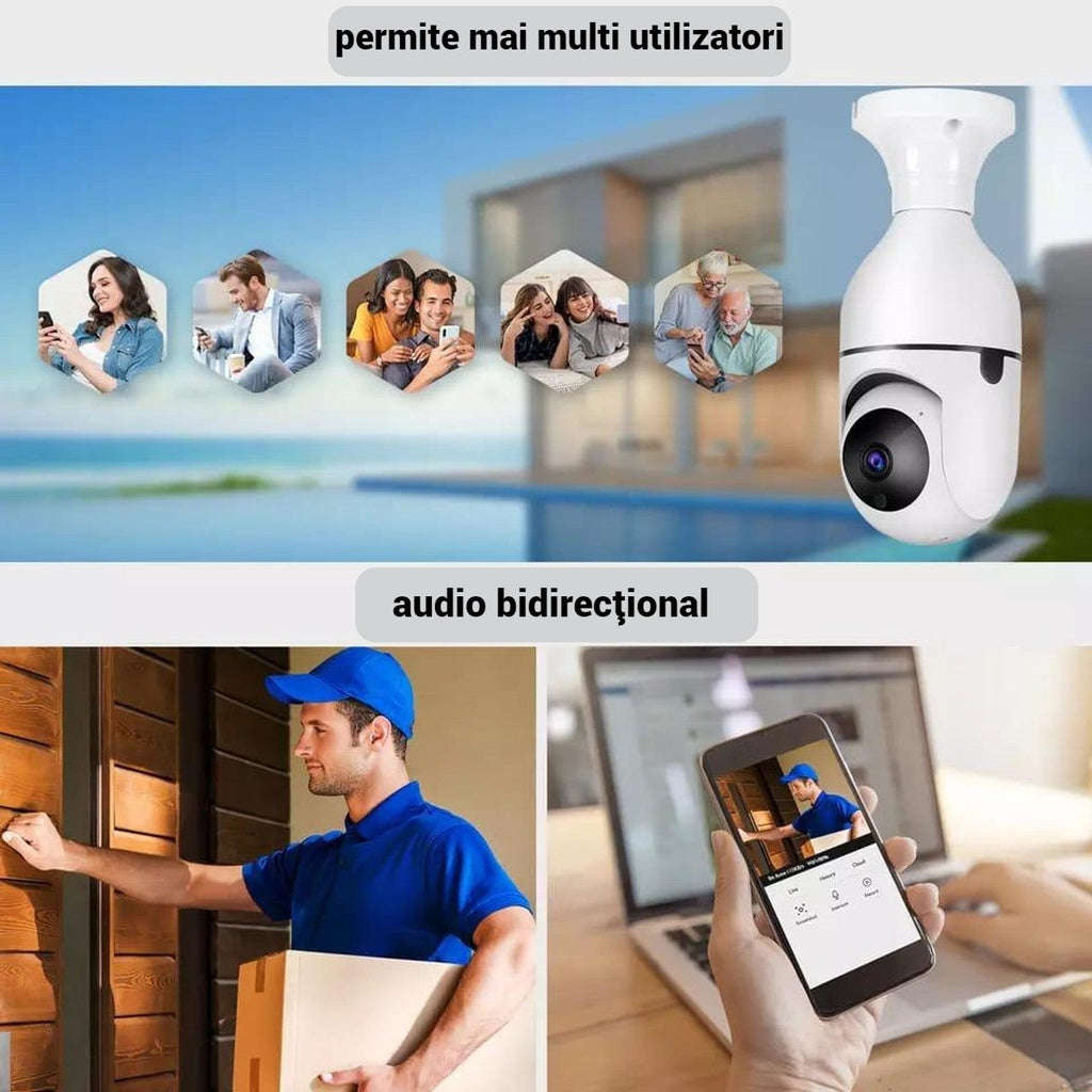 Κάμερα WiFi Τύπου Λάμπας 355° Full HD με Πανοραμική Γωνία, Αισθητήρα Κίνησης και Αμφίδρομη Λειτουργία Ήχου