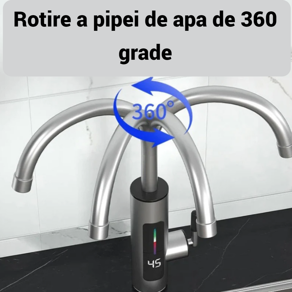 Ηλεκτρική Βρύση Άμεσης Θέρμανσης Inox 3000W - Ζεστό Νερό σε Δευτερόλεπτα, Οθόνη LED, Περιστροφή 360°