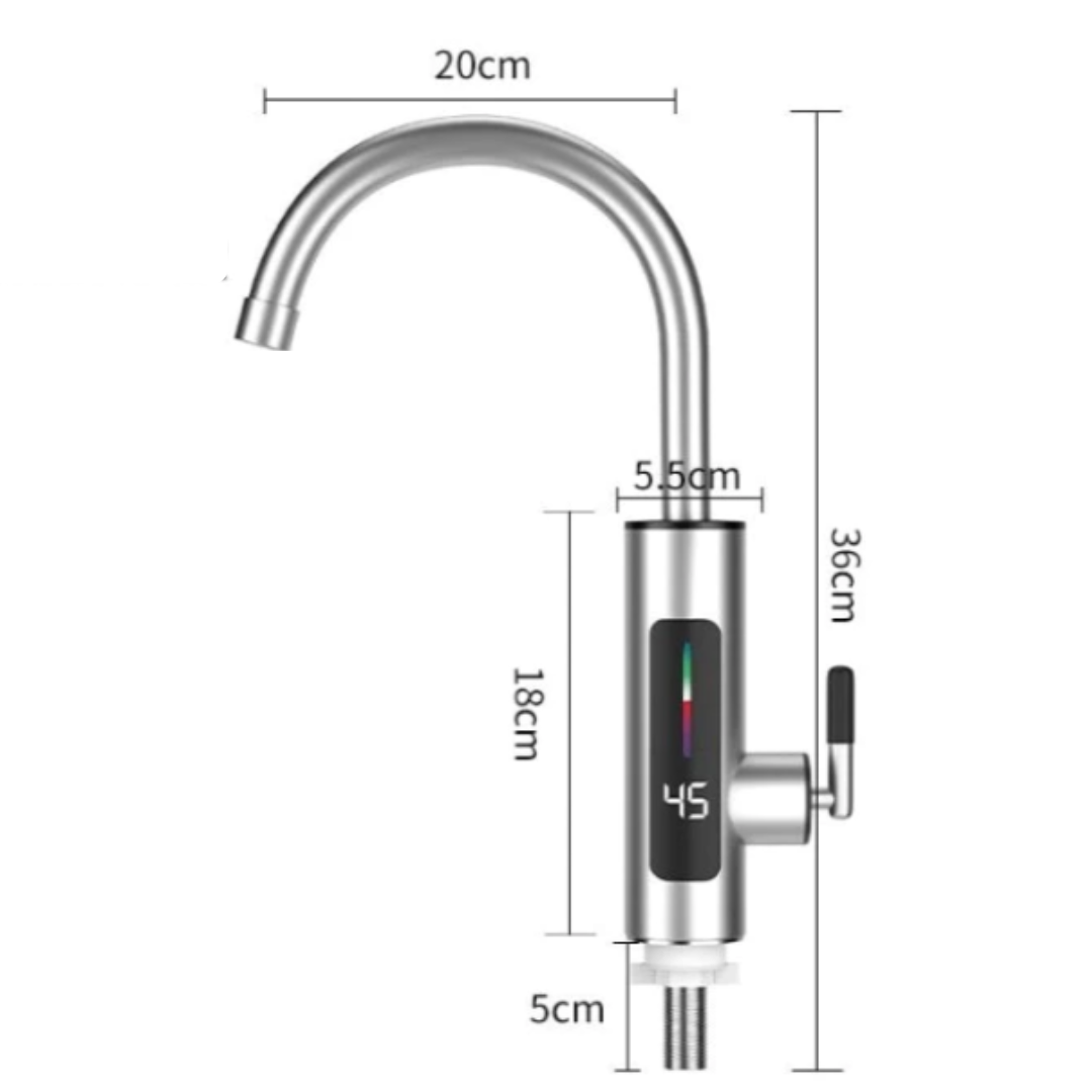 Ηλεκτρική Βρύση Άμεσης Θέρμανσης Inox 3000W - Ζεστό Νερό σε Δευτερόλεπτα, Οθόνη LED, Περιστροφή 360°