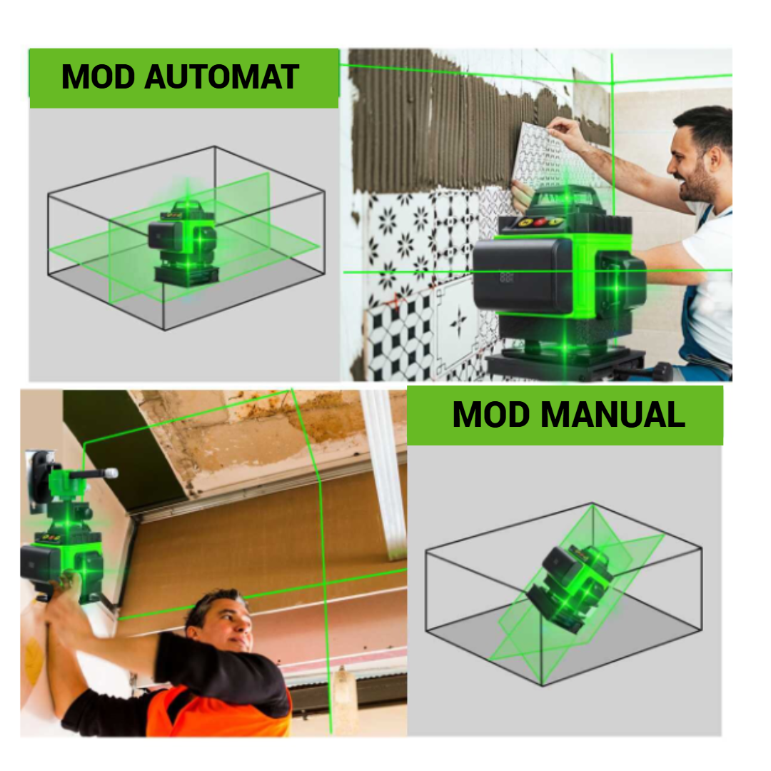 Λέιζερ αλφάδι 4D ΜΕ 16 γραμμές, 4 δέσμες x 360 μοίρες, Πράσινες γραμμές, Εμβέλεια 25m, Ακρίβεια ± 2mm/10m, Αυτοεπιπεδούμενο, Ορθή γωνία, Μπαταρίες 2 x 4000 mAh 4.2V, Τηλεχειριστήριο