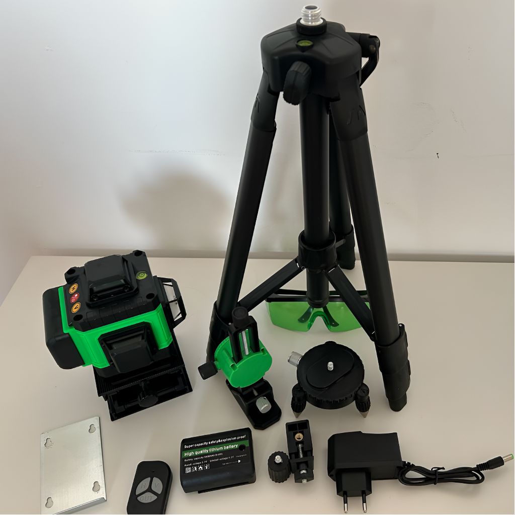 Λέιζερ αλφάδι 4D ΜΕ 16 γραμμές, 4 δέσμες x 360 μοίρες, Πράσινες γραμμές, Εμβέλεια 25m, Ακρίβεια ± 2mm/10m, Αυτοεπιπεδούμενο, Ορθή γωνία, Μπαταρίες 2 x 4000 mAh 4.2V, Τηλεχειριστήριο