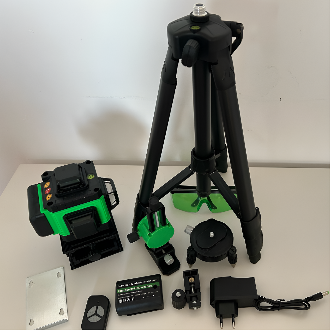 Λέιζερ αλφάδι 4D ΜΕ 16 γραμμές, 4 δέσμες x 360 μοίρες, Πράσινες γραμμές, Εμβέλεια 25m, Ακρίβεια ± 2mm/10m, Αυτοεπιπεδούμενο, Ορθή γωνία, Μπαταρίες 2 x 4000 mAh 4.2V, Τηλεχειριστήριο