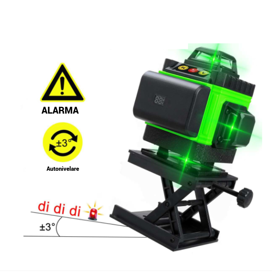 Λέιζερ αλφάδι 4D ΜΕ 16 γραμμές, 4 δέσμες x 360 μοίρες, Πράσινες γραμμές, Εμβέλεια 25m, Ακρίβεια ± 2mm/10m, Αυτοεπιπεδούμενο, Ορθή γωνία, Μπαταρίες 2 x 4000 mAh 4.2V, Τηλεχειριστήριο