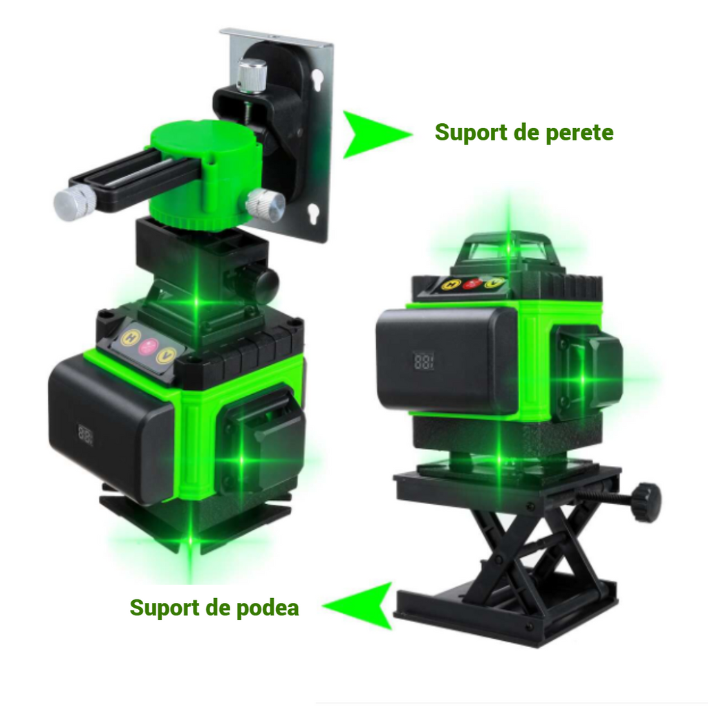 Λέιζερ αλφάδι 4D ΜΕ 16 γραμμές, 4 δέσμες x 360 μοίρες, Πράσινες γραμμές, Εμβέλεια 25m, Ακρίβεια ± 2mm/10m, Αυτοεπιπεδούμενο, Ορθή γωνία, Μπαταρίες 2 x 4000 mAh 4.2V, Τηλεχειριστήριο