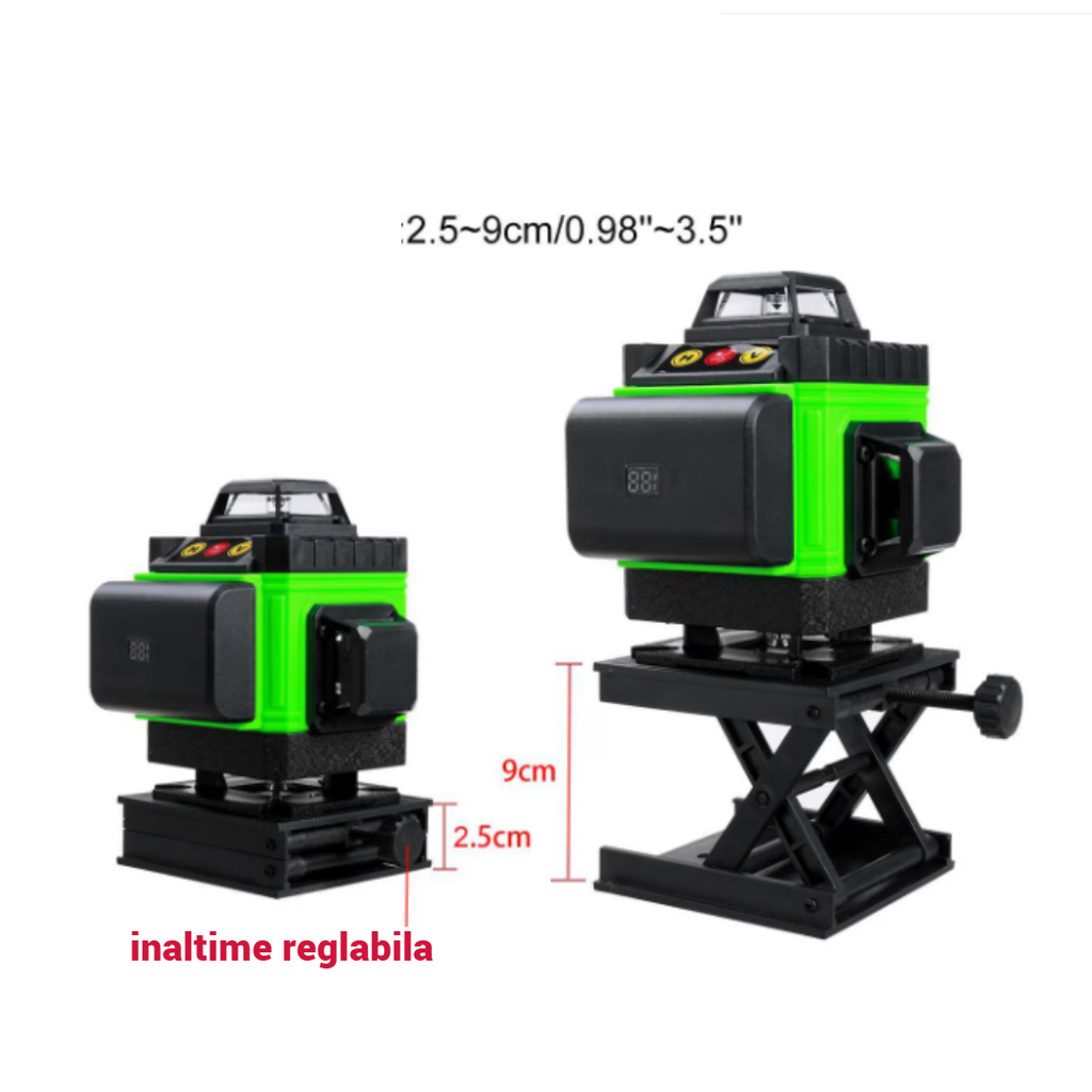 Λέιζερ αλφάδι 4D ΜΕ 16 γραμμές, 4 δέσμες x 360 μοίρες, Πράσινες γραμμές, Εμβέλεια 25m, Ακρίβεια ± 2mm/10m, Αυτοεπιπεδούμενο, Ορθή γωνία, Μπαταρίες 2 x 4000 mAh 4.2V, Τηλεχειριστήριο